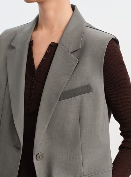 經典麂皮拼接西裝背心