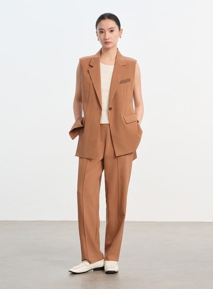 經典麂皮拼接西裝背心