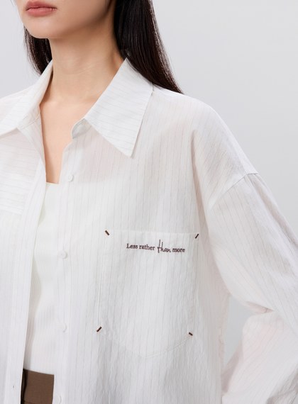 綁帶條紋刺繡襯衫