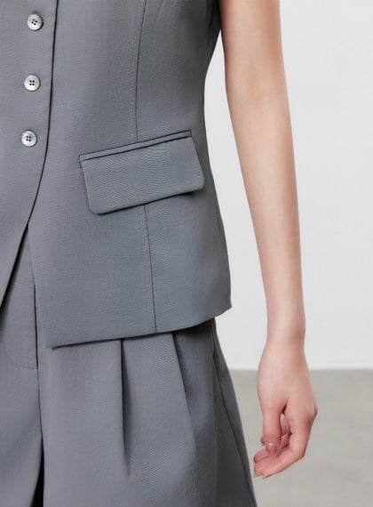 防曬陶瓷紗線削肩西裝背心