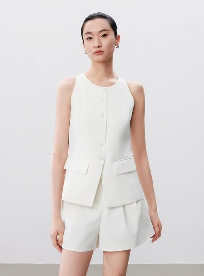 防曬陶瓷紗線削肩西裝背心