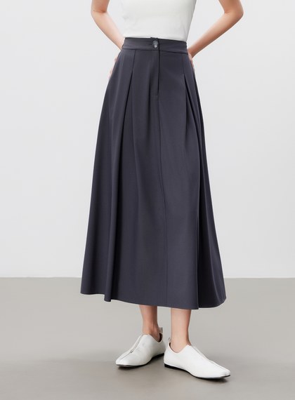 輕盈涼感打褶A字裙