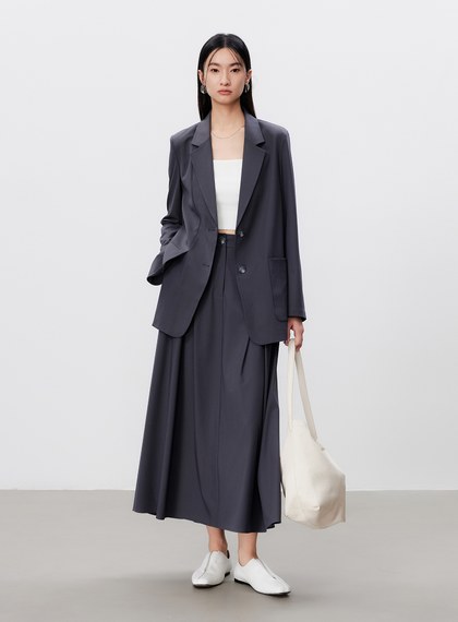 輕盈涼感打褶A字裙