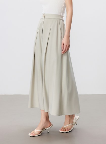 輕盈涼感打褶A字裙