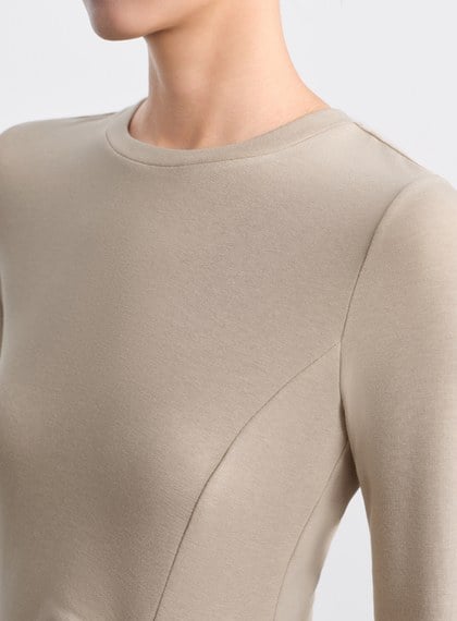 不對稱抓褶圓領發熱上衣