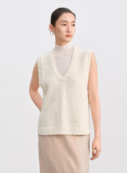 休閒肌理感V領針織背心
