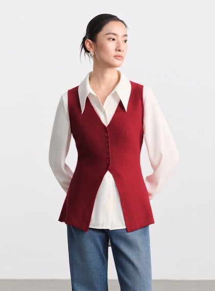 修身浣熊絨背心