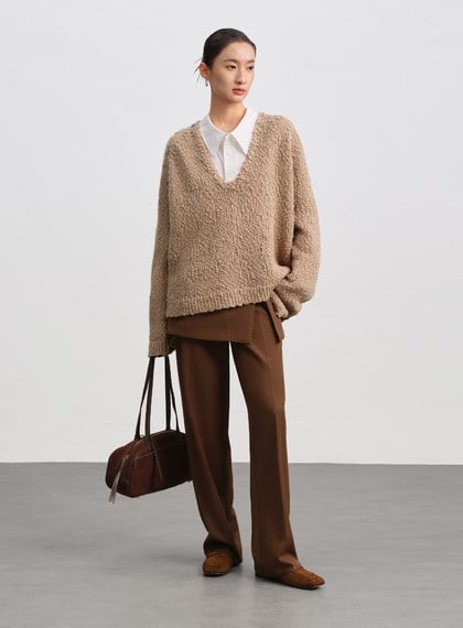 休閒肌理感V領毛衣