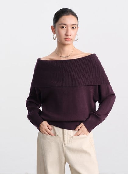 優雅一字領羊毛衫