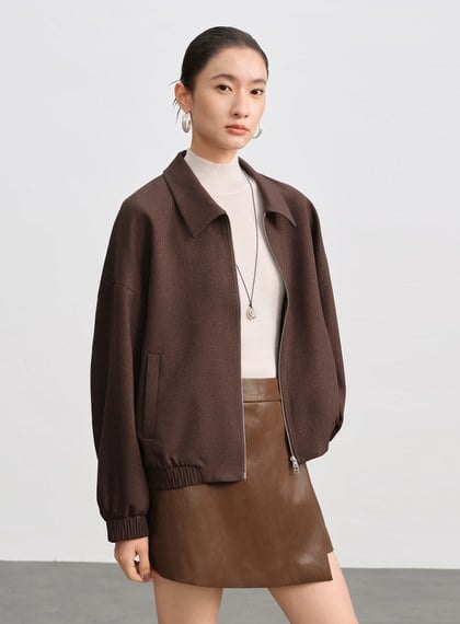 經典寬鬆落肩拉鍊夾克