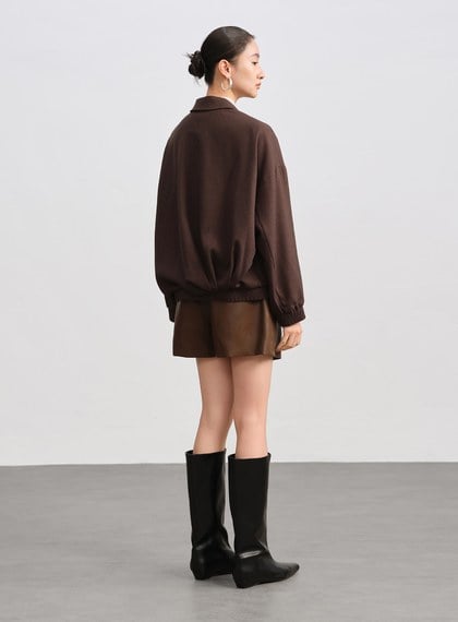 經典寬鬆落肩拉鍊夾克