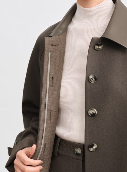 格紋拼接巴恩風中長版風衣