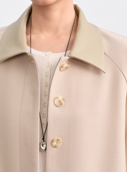 格紋拼接巴恩風中長版風衣