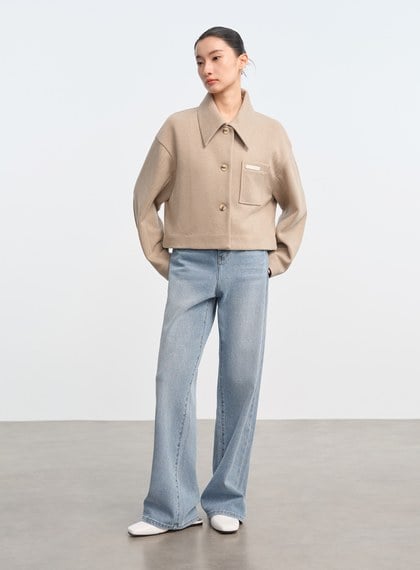 襯衫領弧線短版外套