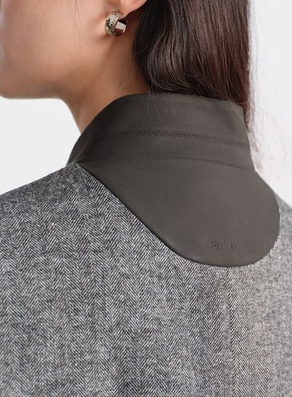 麂皮拼接人字紋立領馬甲