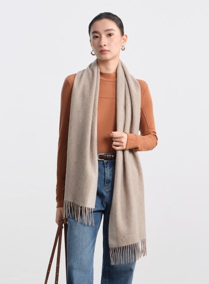 100%羊毛撞色流蘇圍巾