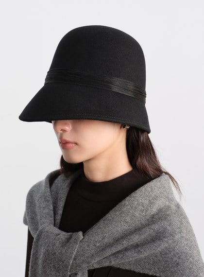 復古輪廓羊毛緞帶寬帽