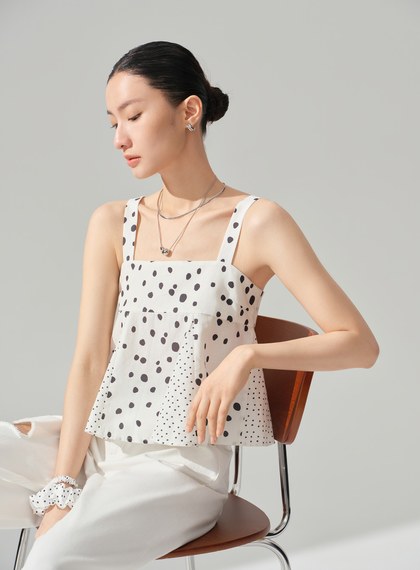 DISNEY｜平口波點斜裁背心