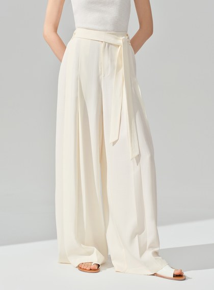 垂墜感可拆式腰帶西裝褲