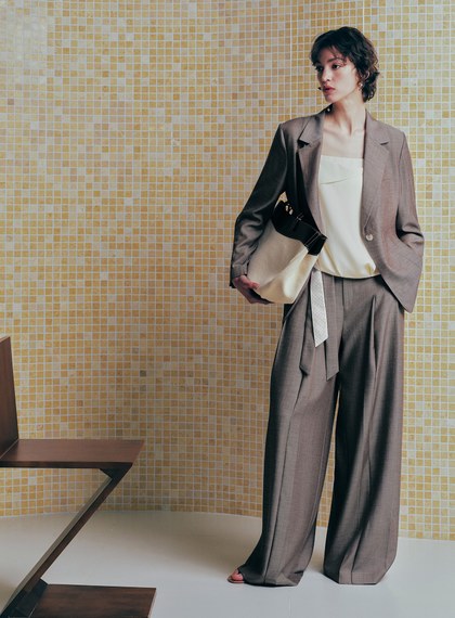 垂墜感可拆式腰帶西裝褲