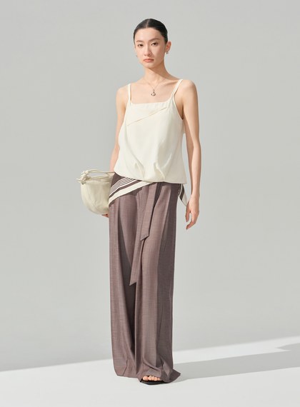 垂墜感可拆式腰帶西裝褲