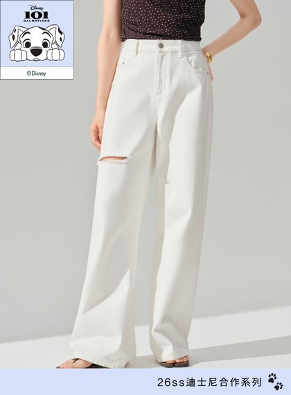 DISNEY｜低腰側割破牛仔寬褲