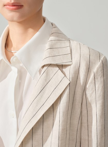 亞麻雙扣腰帶西裝外套