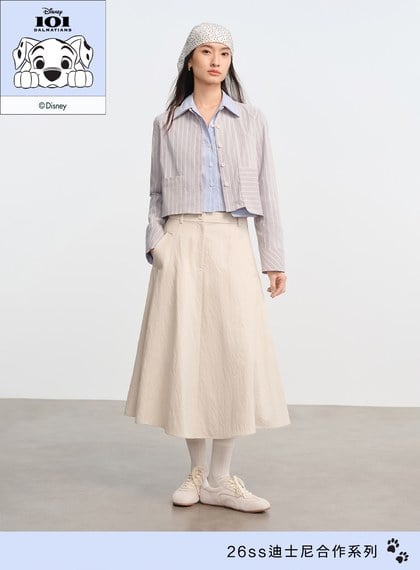 DISNEY｜橫豎條紋短版襯衫