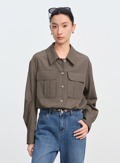 短版工裝貼帶襯衫
