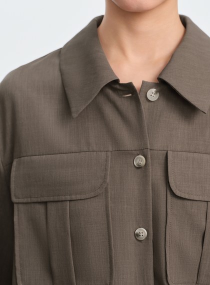 短版工裝貼帶襯衫