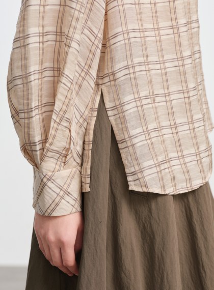 復古格紋落肩襯衫