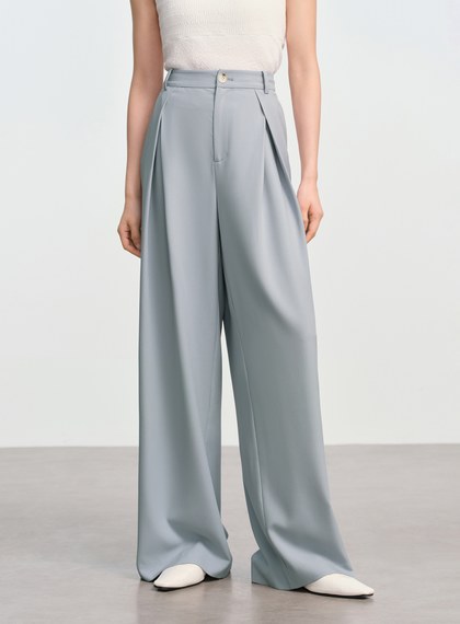 俐落抗皺中腰廓型褲