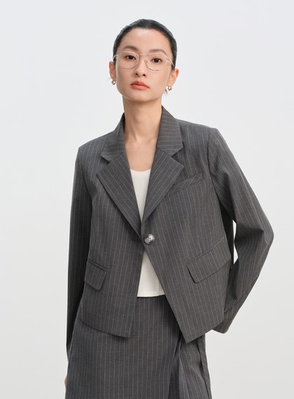 經典不對稱短版西裝外套