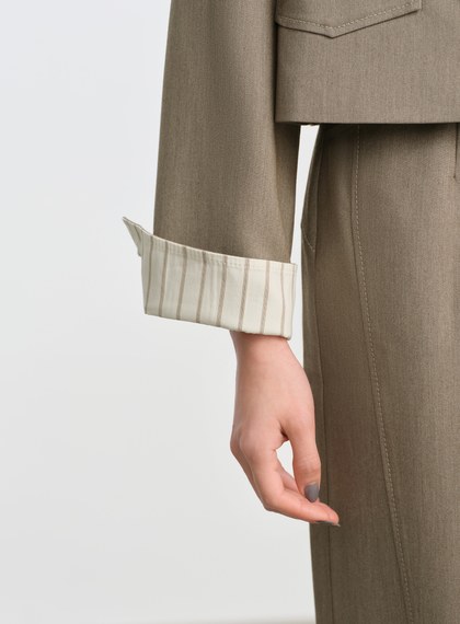 仿牛仔斜紋不對稱短版夾克