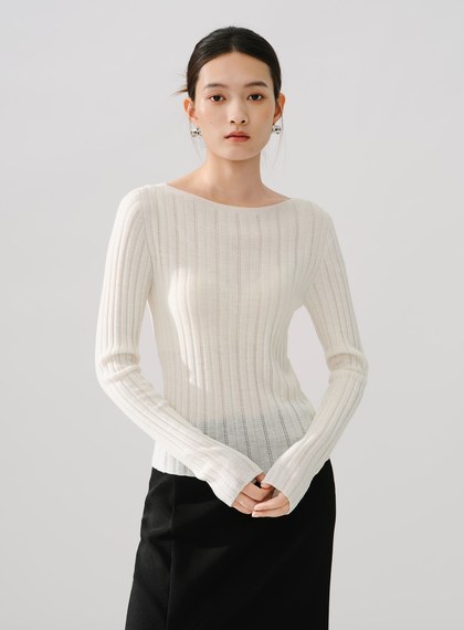 極細美麗諾羊毛船領毛衣