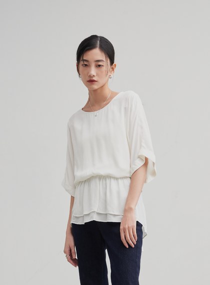 休閒織紋收腰短袖上衣