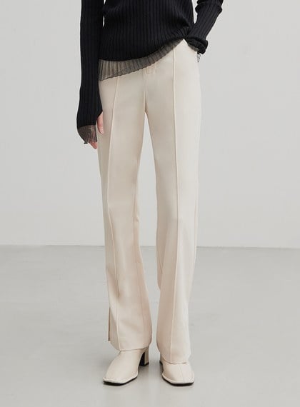 修身微喇叭開衩直筒褲