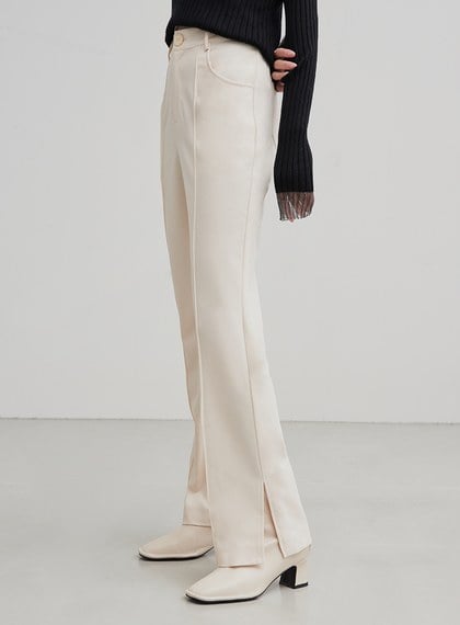 修身微喇叭開衩直筒褲