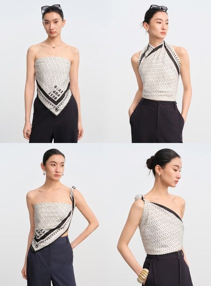 DISNEY｜黑白波點真絲方巾